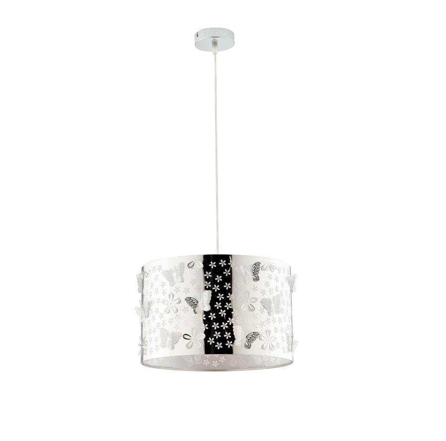 Sospensione in acciaio con decori floreali e farfalle in rilievo 1XE27 non incl. D.35cm BUTTERFLY Sospensione in acciaio con decori floreali e farfalle in rilievo 1XE27 non incl. D.35cm BUTTERFLY